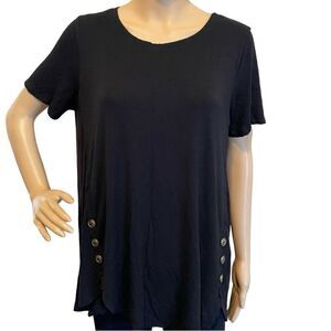 Shop Basic Black Blouse With Gold Button Detail Along Sides Size XL